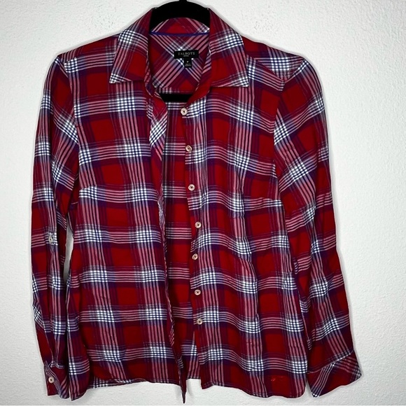 Talbots Button Down Cotton Flannel Shirt Long Sleeve Red White Size Petite (0-2) - Picture 1 of 6